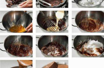 Stap-voor-stap chocolademousse recept met chocolade smelten, eieren kloppen, room mengen en luchtige mousse serveren