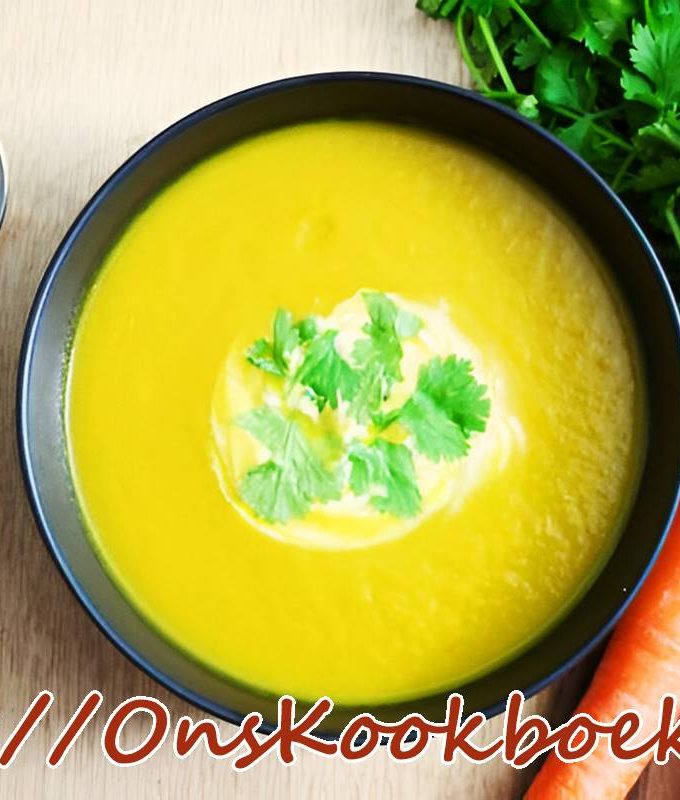 Romige wortelsoep met curry, kokosmelk en koriander
